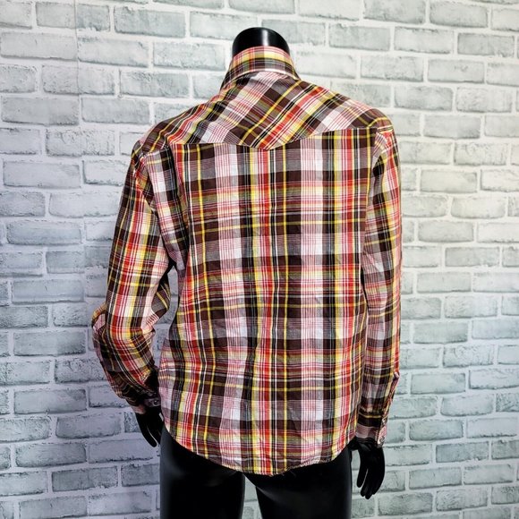 Vintage 70s 80s Kmart Womens 36 Lightweight Plaid Pearl Snap L/S Western Shirt - Picture 5 of 9